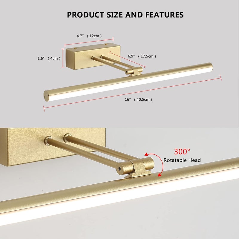 HOWMZON Battery Operated Picture Light,5200mAh Picture Lights for Wall with Remote,16 inch Art Light for Paintings, Gallery Lighting for Photo,Mirror,Artwork Frame,Portrait(Gold) - Image 3